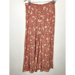 Chai Fashions Burnt Orange Floral Silk Wide Leg Palazzo Pants Size Medium